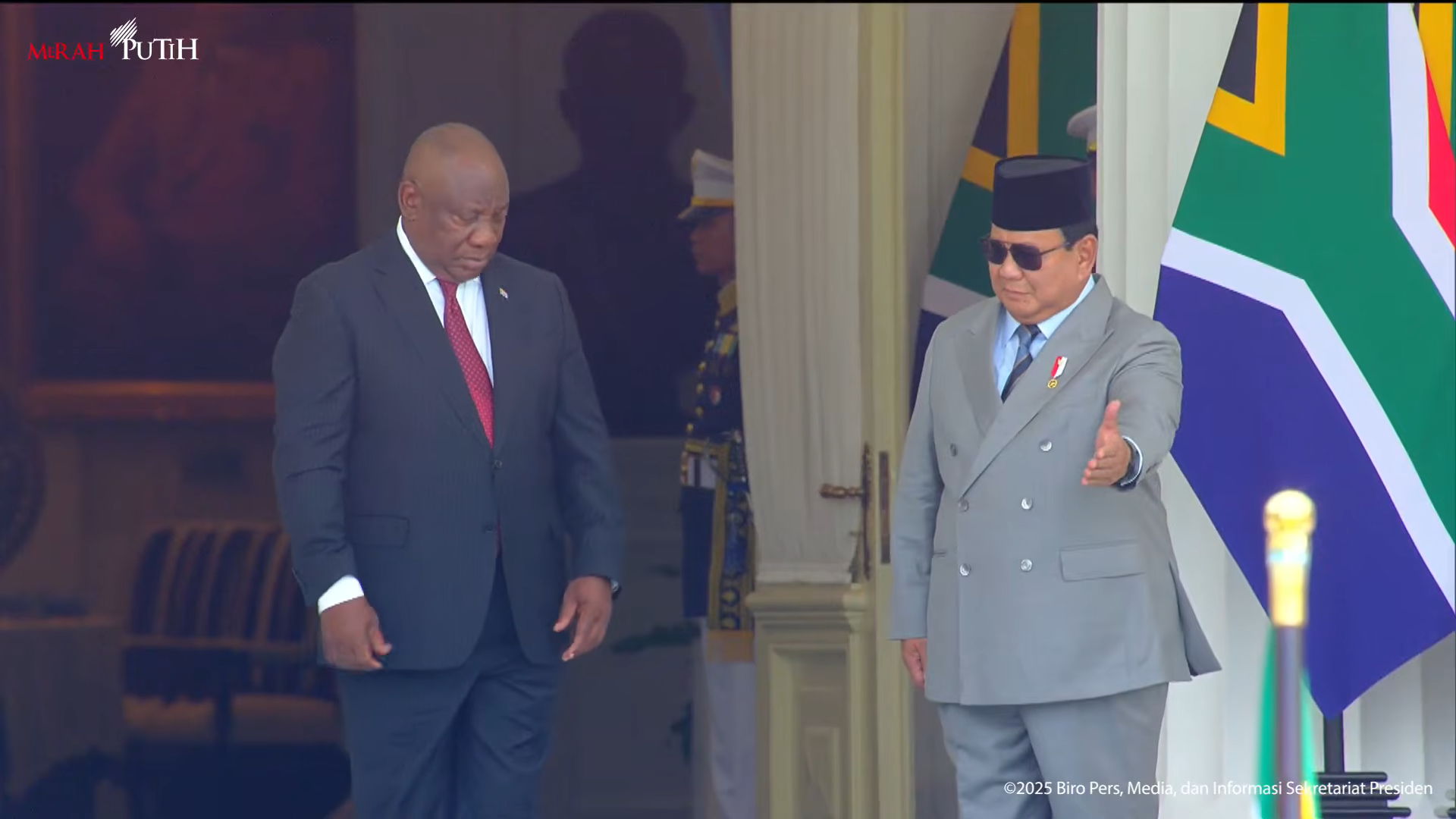 Penyambutan Kunjungan Presiden Afrika Selatan, Matamela Cyril Ramaphosa oleh Presiden Prabowo di Istana Kepresidenan Jakarta.
