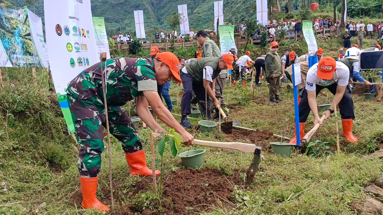 Sejumlah jajaran forkopimda saat mengikuti acara tanam pohon bersama BNPB di Mandi, Garung.