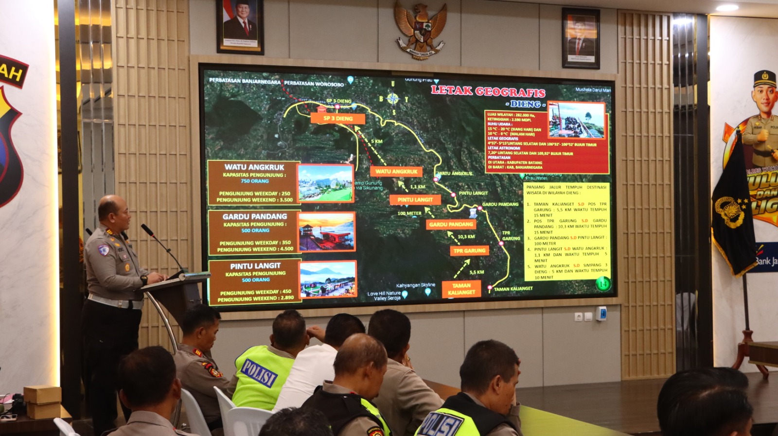 Jajaran Polres Wonosobo ketika memaparkan daerah wisata yang rawan kemacetan lalu lintas.