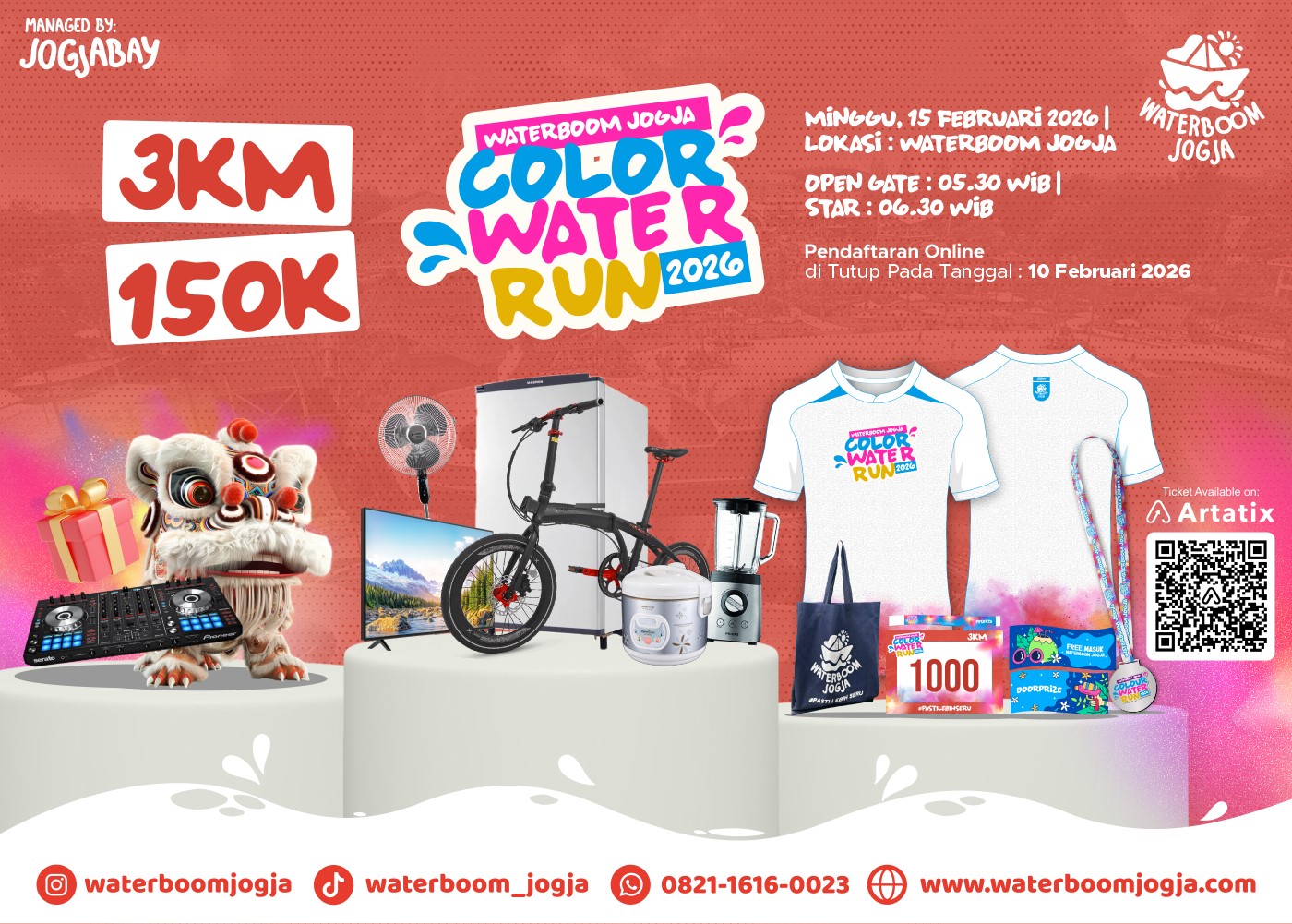Waterboom Jogja akan mengadakan Color Water Run 2026 pada Minggu 15 Februari 2026.