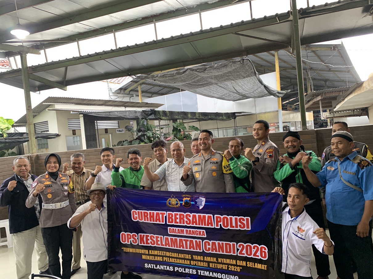 Jajaran Polres Temanggung bersama Organda, ojol, hingga komunitas otomotif, Kamis (5/2/2026) sore usai dialog Curhat Bersama Polisi.