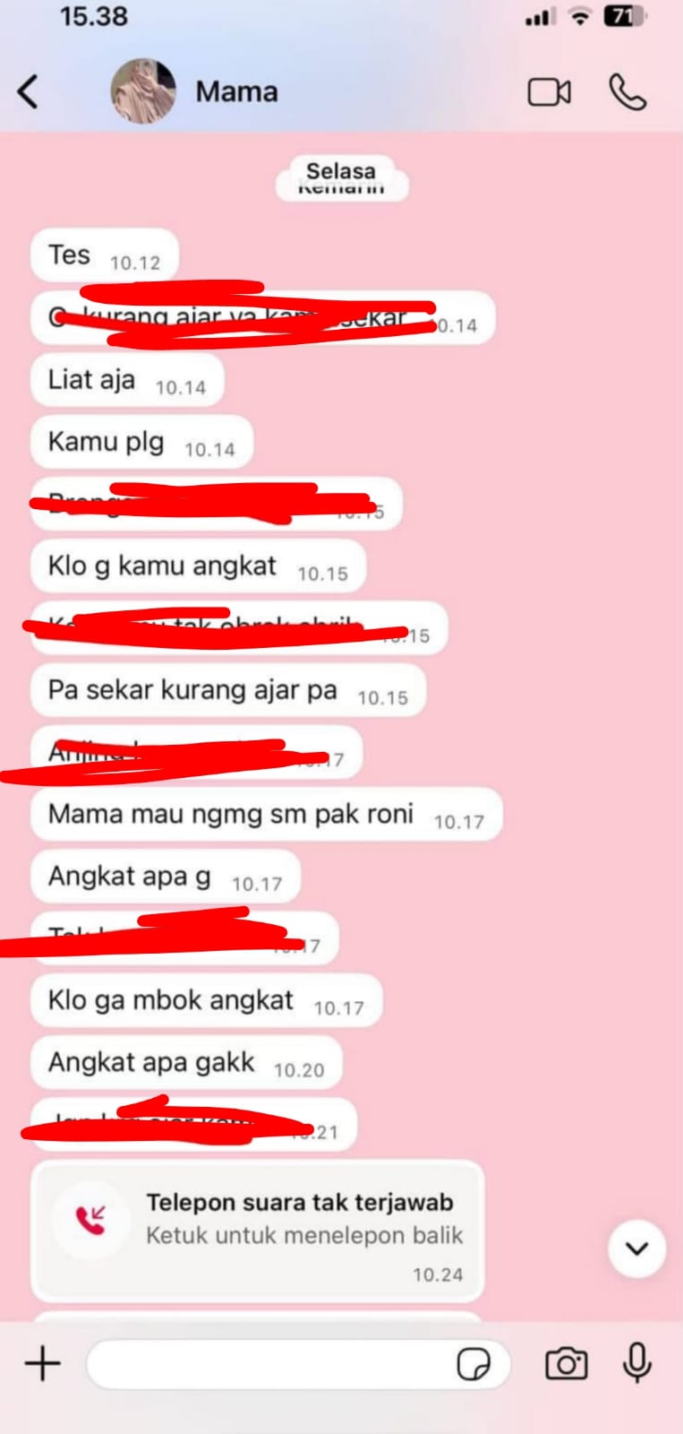 Tangkapan layar WhatsApp yang diduga dari ibu korban.