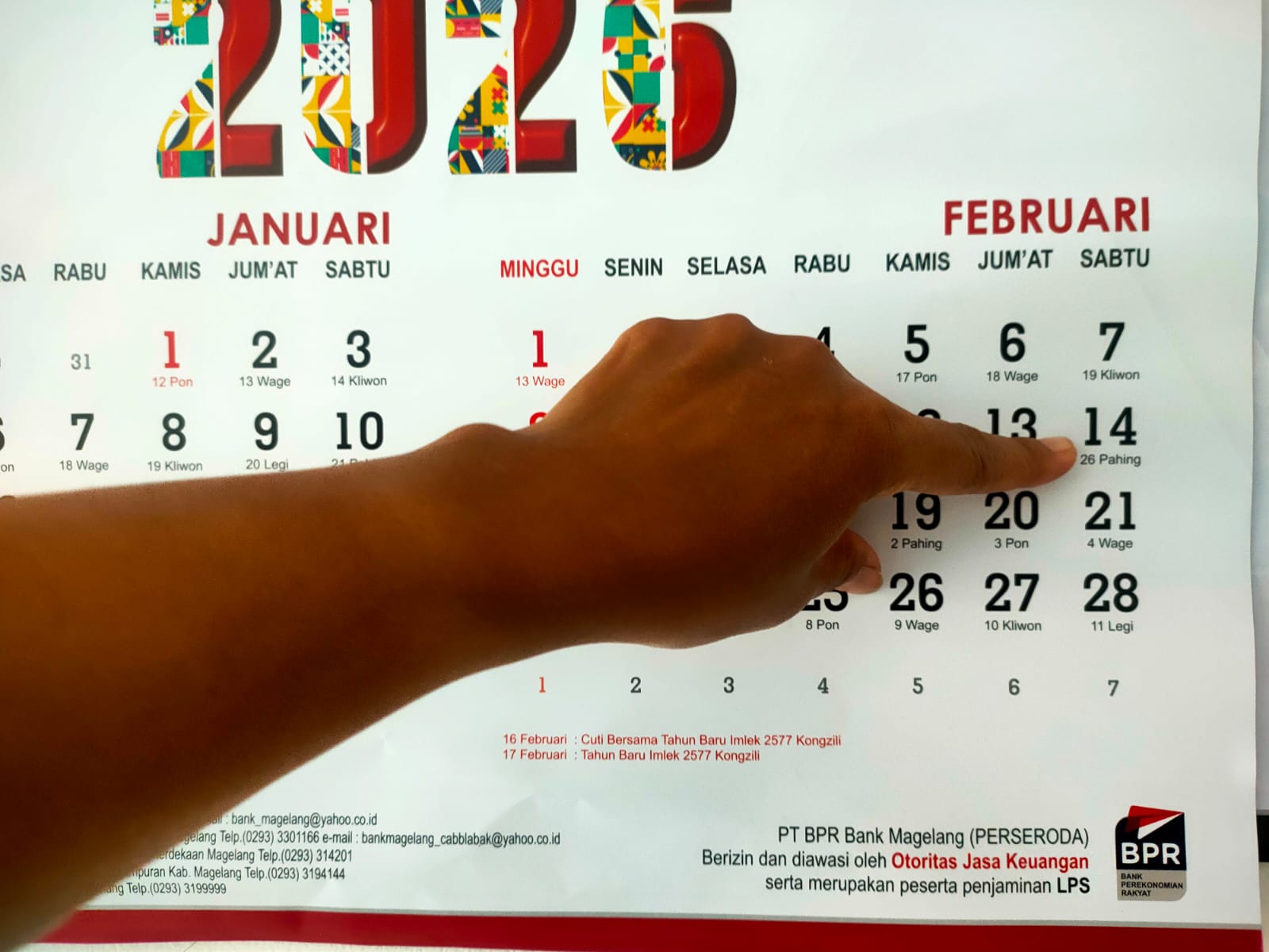 Menurut penanggalan Jawa, tanggal 14 Februari 2026 besok memiliki weton Sabtu Pahing.