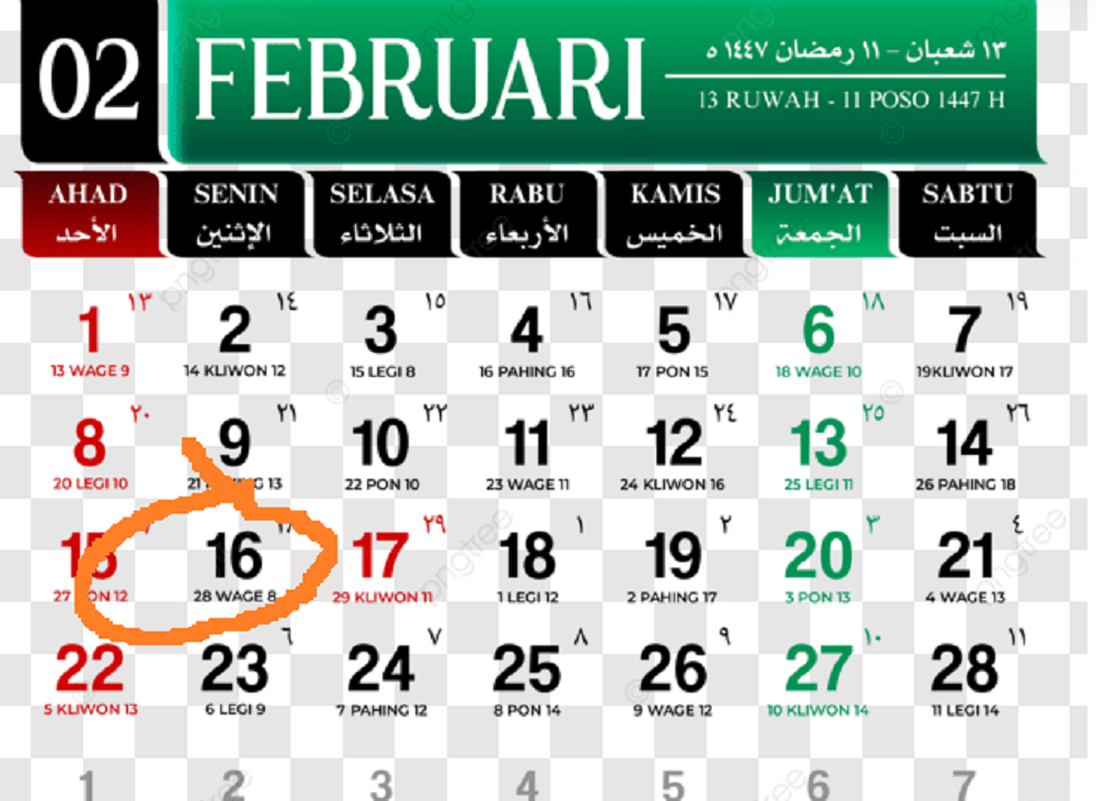 Kalender Jawa Weton Senin Wage, 16 Februari 2026. Watak, Karier, Jodoh dan Asmara serta Rezeki.