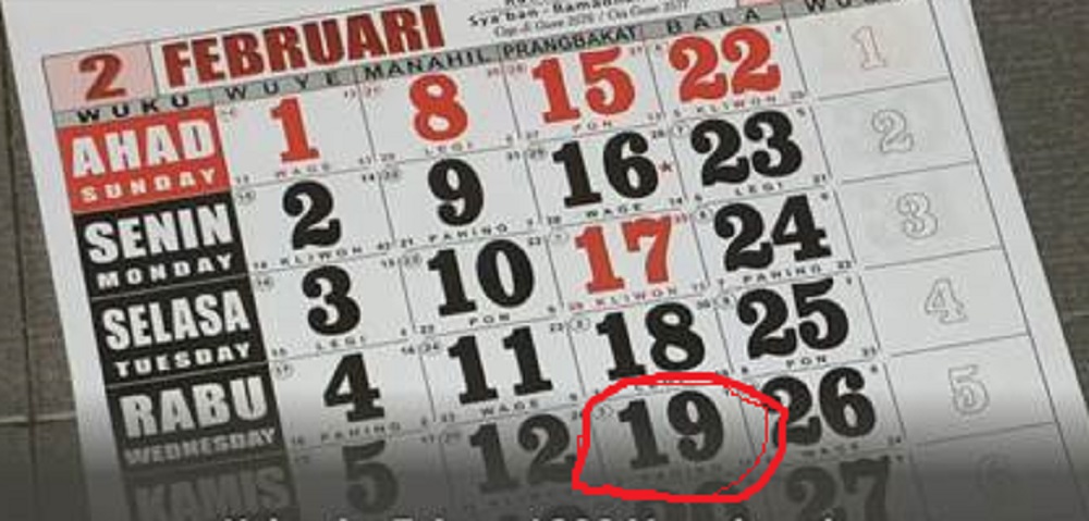 Pada hari ini, Kamis, 19 Februari 2026 memiliki weton Kamis Pahing.