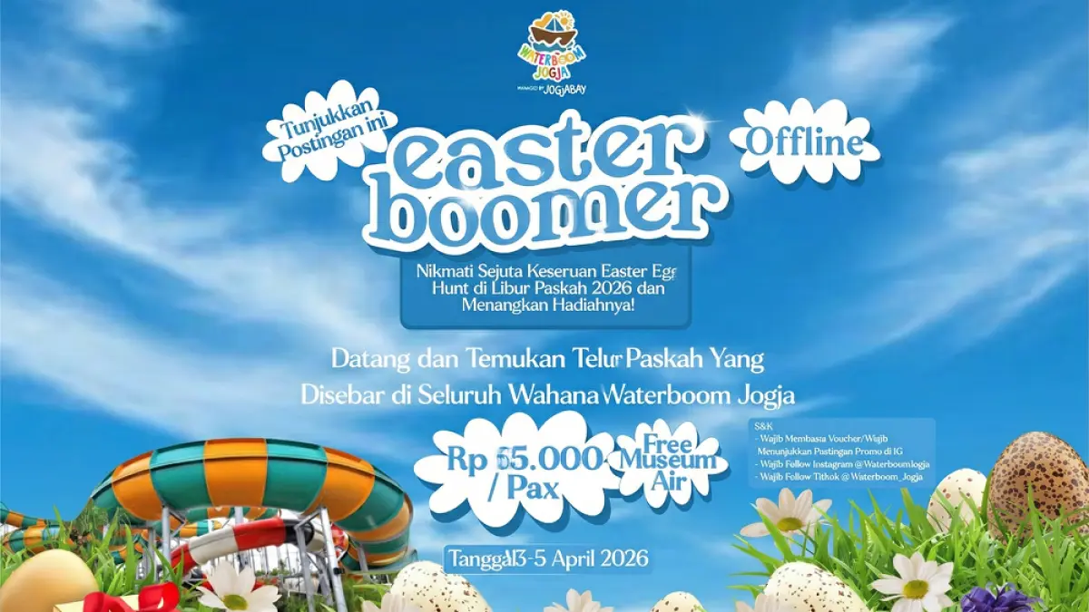 Menyambut momen libur panjang perayaan Paskah tahun 2026, Waterboom Jogja menghadirkan keseruan tak terlupakan untuk keluarga dan wisatawan dengan&nbsp; mengusung tema Easter Boomer.