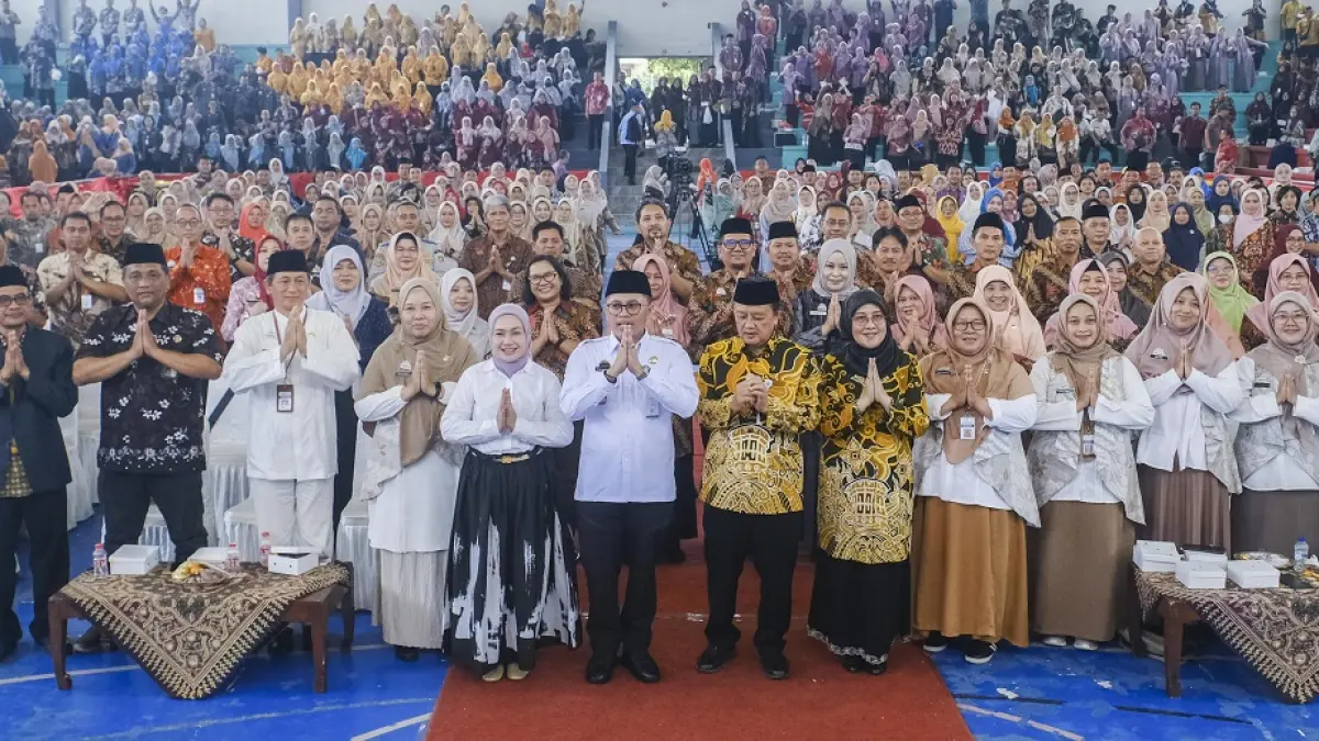 Wali Kota Magelang Damar Prasetyono saat menghadiri kegiatan Sarasehan dan Halal Bihalal Guru se-Kota Magelang di GOR Samapta Sanden, Kamis (2/4/2026). (ISTIMEWA)
