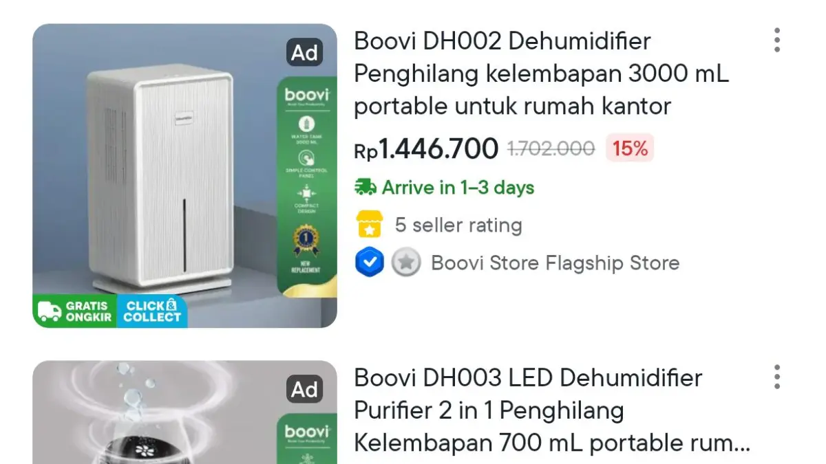 Dehumidifier adalah alat elektronik yang berfungsi mengurangi kelembapan udara berlebih, mencegah jamur, bau apek, dan kerusakan furnitur.