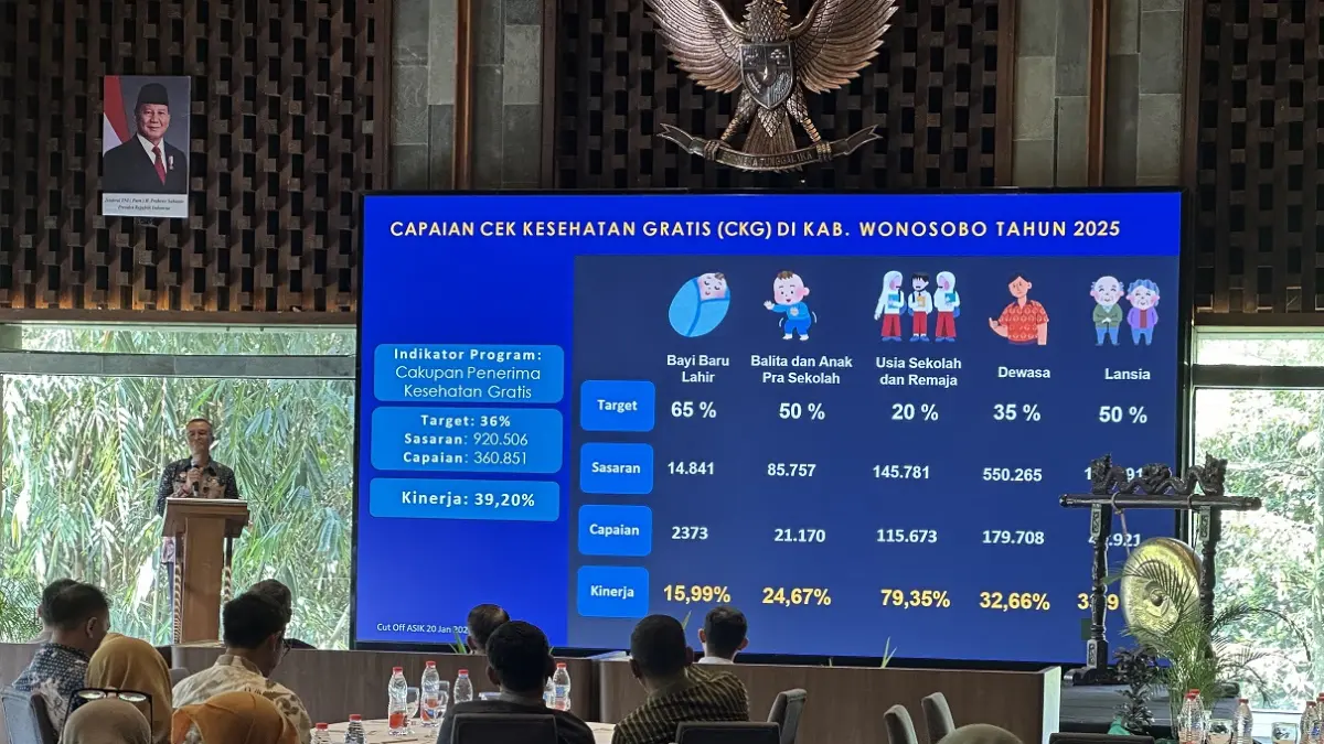Kepala Dinkes Wonosobo Jaelan dalam acara sosialisasi program CKG yang digelar di ballroom Hotel Dafam, kemarin (16/4/2026). (Diskominfo Wonosobo for Jawa Pos Radar Magelang)