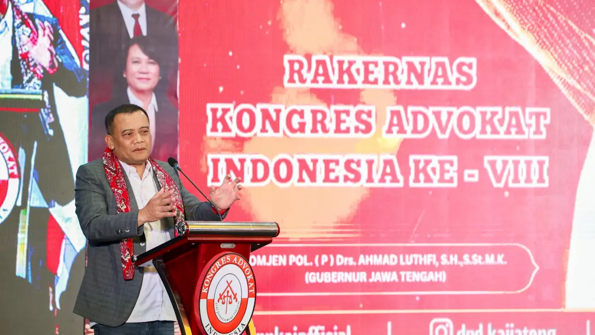 Gubernur Ahmad Luthfi ketika menghadiri Rakernas Kongres Advokat Indonesia ke-8 di Semarang, Jumat (17/4/2026). (Istimewa)