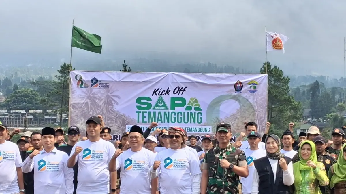 Bupati Temanggung Agus Setyawan hadiri Kick Off SAPA (Sahabat Ansor Peduli Alam) Temanggung yang digelar PC GP Ansor Temanggung di Desa Batursari, Kecamatan Kledung, Kabupaten Temanggung, Minggu (19/4/2026) sebagai pembuka rangkaian peringatan Harlah ke-92 GP Ansor