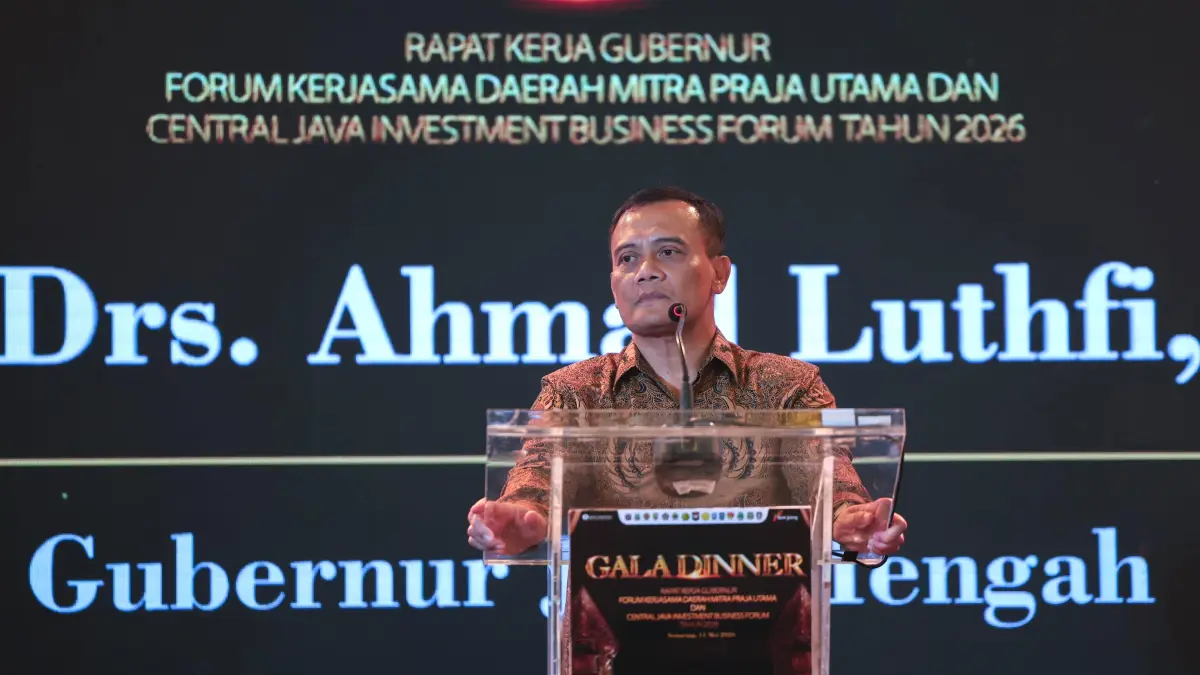 Gubernur Jateng Ahmad Luthfi dalam Gala Dinner Rapat Kerja Forum Kerja Sama Daerah Mitra Praja Utama (FKD MPU) di Hotel Tentrem Semarang, Senin (11/5/2026) malam.&nbsp;