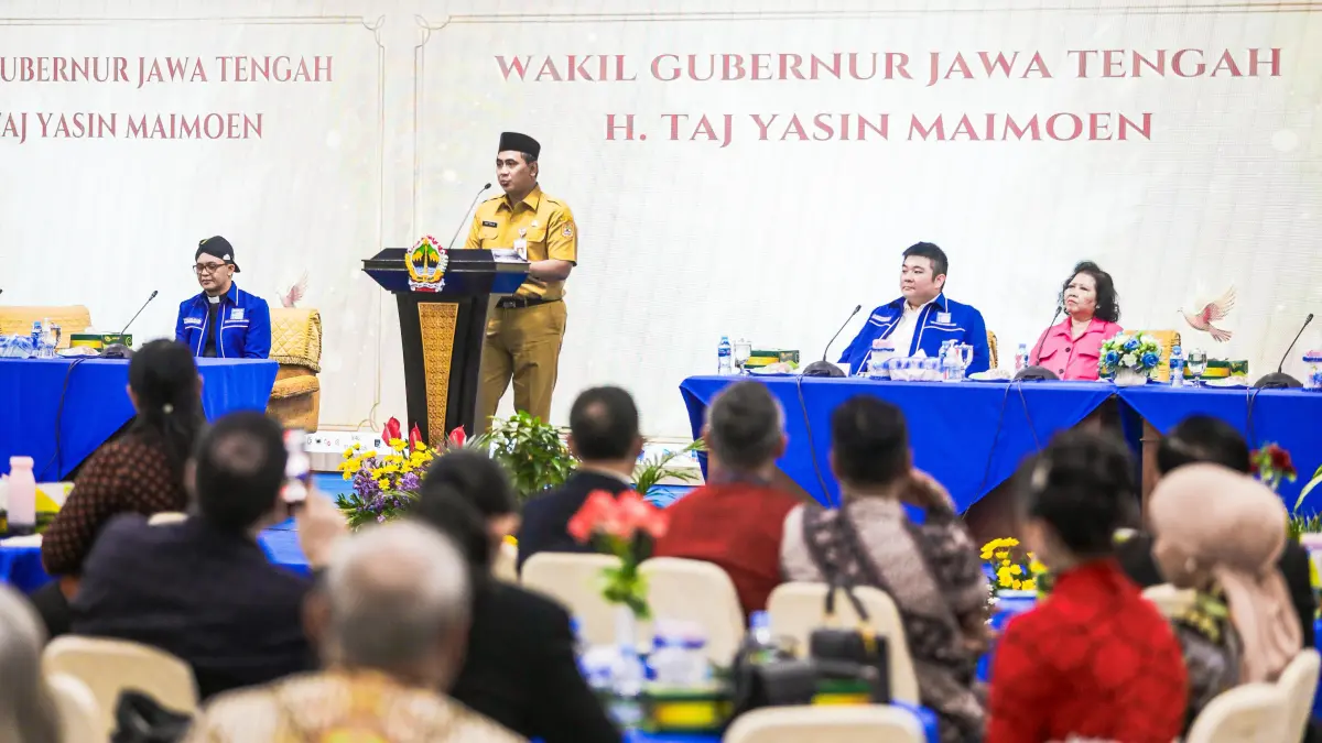 Wagub Jateng Taj Yasin menghadiri Central Java Prayer Breakfast 2026 Badan Musyawarah Antar Gereja Nasional (Bamagnas) Provinsi Jawa Tengah di Gedung Grhadika Bakti Praja Semarang pada Senin (15/6/2026).&nbsp;
