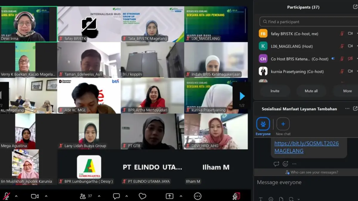 Kepala BPJS Ketenagakerjaan Magelang Verry K. Boekan saat sosialisasi program MLT BPJS Ketenagakerjaan secara daring.