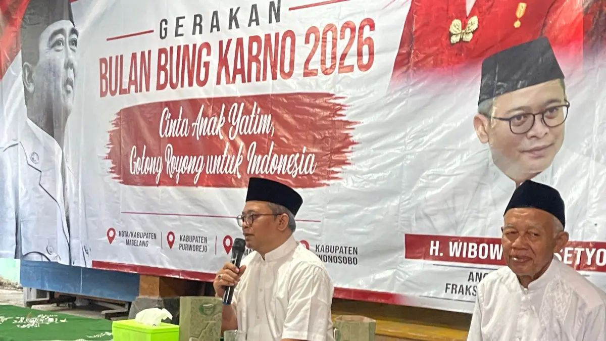 Gerakan Bulan Bung Karno 2026 bertema “Cinta Anak Yatim, Gotong Royong untuk Indonesia” yang digelar Anggota DPR RI Fraksi PDI Perjuangan Wibowo Prasetyo di Dusun Karangjurang, Desa Girirejo, Kecamatan Kaliangkrik, Kabupaten Magelang, Jumat (26/6/2026).