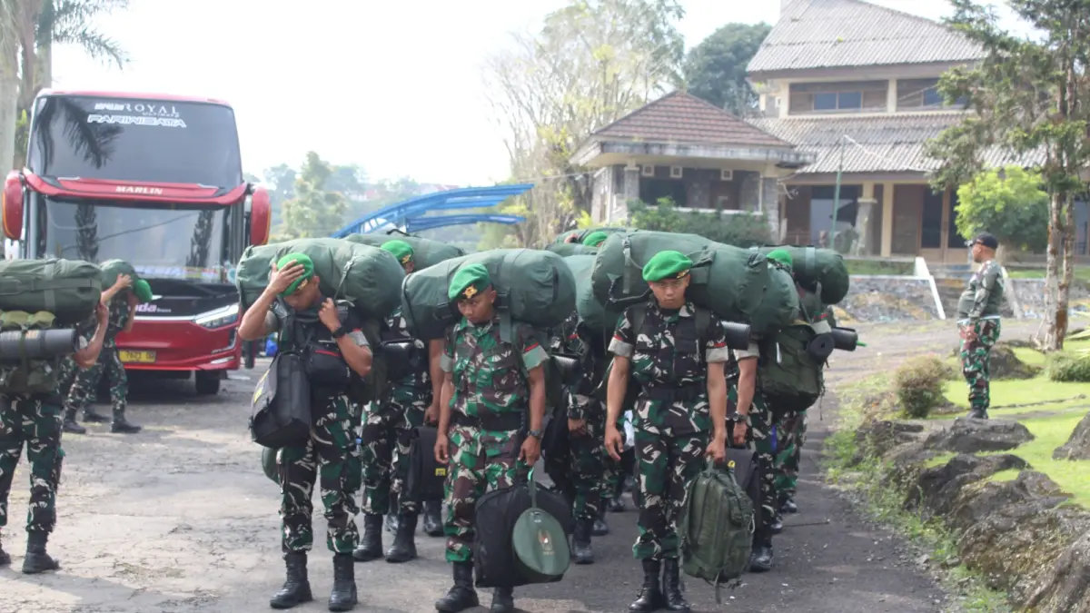 Personel Yonif TP 444/Satria Setjonego tiba di Wonosobo dan akan bermarkas di wilayah Kepil. (Istimewa)