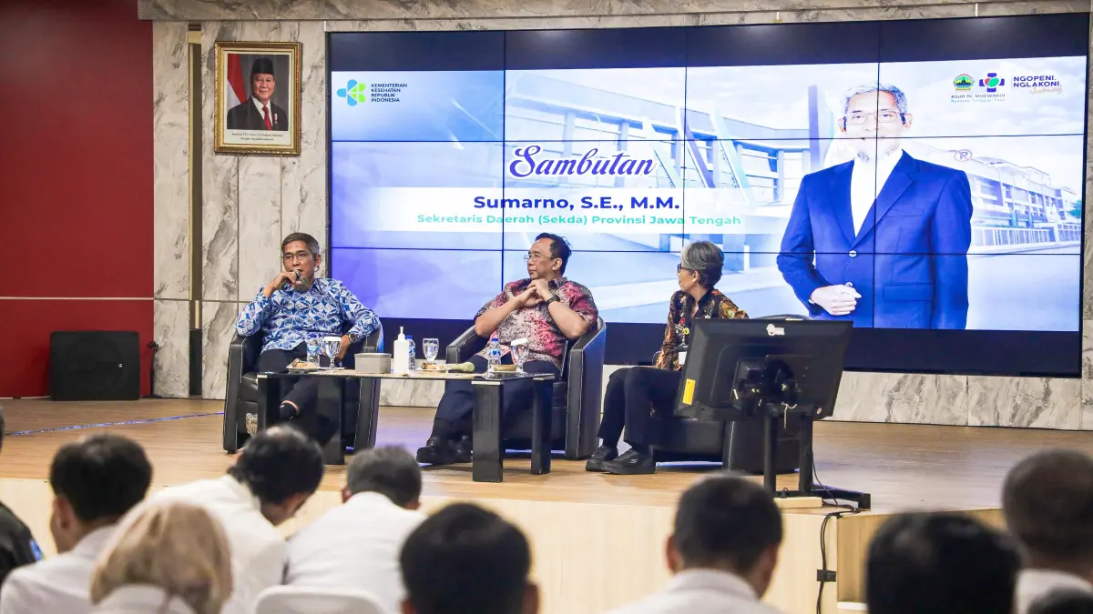 Sekda Jawa Tengah, Sumarno, saat sosialisasi Implementasi Permenkes Nomor 6 Tahun 2026 dan Implementasi iDRG di RSUD Dr Moewardi, Surakarta, Sabtu (4/6/ 2026).