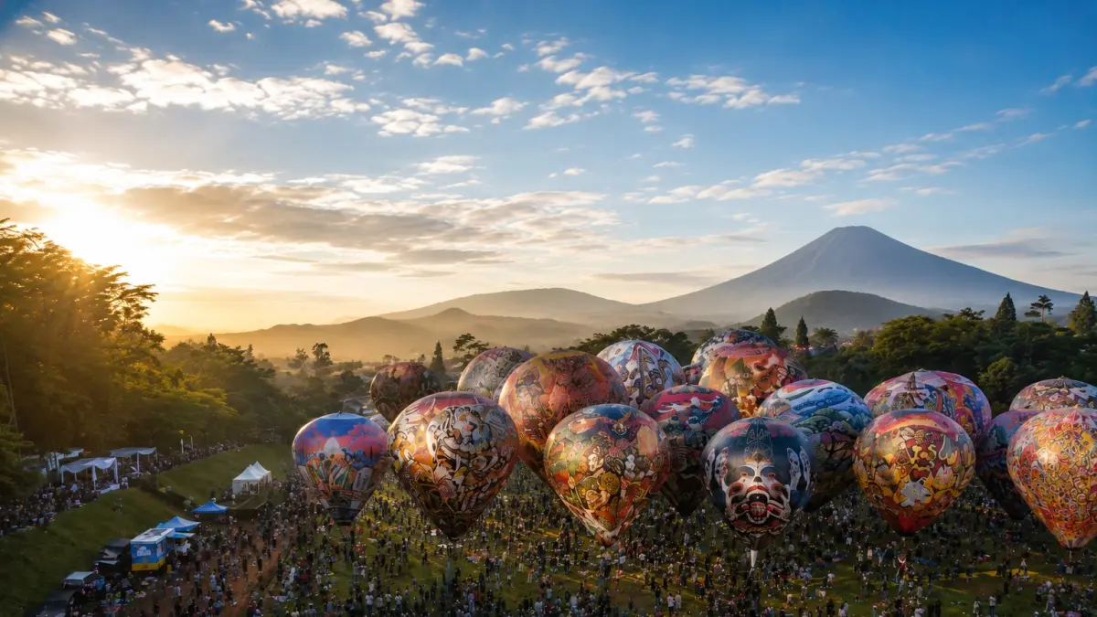 
SIAP KE BRASIL : Java Ballon Attraction 2026 digelar di Taman Rekreasis Kalianget, Wonosobo, Minggu (5/7/2026). Ajang ini selalu menjadi magnet wisatawan baik lokal maupun mancanegara. (Istimewa)
