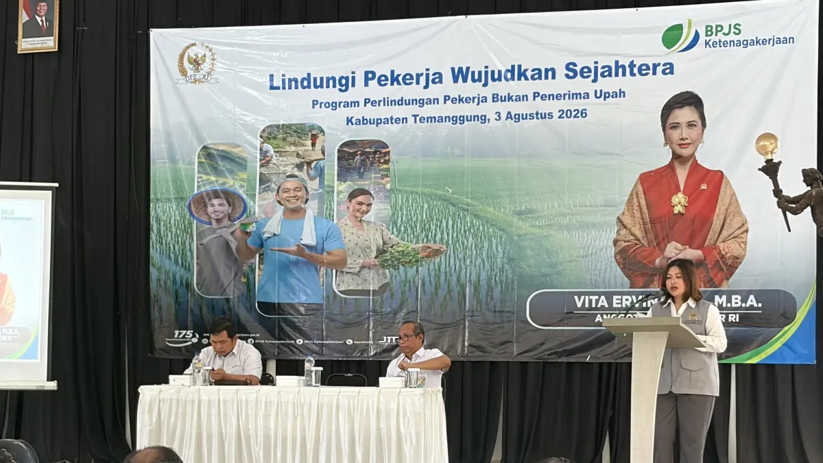 Sosialisasi perlindungan pekerja bukan penerima upah atau pekerja nonformal di Temanggung, Selasa (4/8/2026). (Devi Khofifatur Rizqi/Jawa Pos Radar Magelang)
