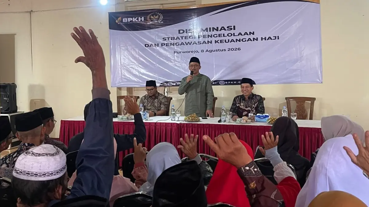 Anggota Komisi VIII DPR RI Fraksi PDI Perjuangan Dapil Jawa Tengah VI H. Wibowo Prasetyo saat kegiatan Diseminasi Pengelolaan dan Pengawasan Keuangan Haji yang diselenggarakan di Kabupaten Purworejo, Sabtu (8/8/2026).