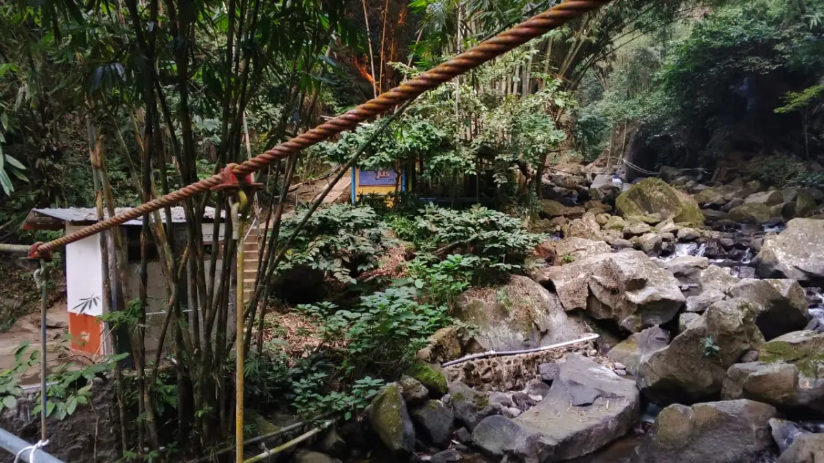 Menuju Air Terjun Sekar Langit  pengunjung harus berjalan kaki melewati rerimbunan pepohonan. (Muhammad Bintang Pamungkas/Jawa Pos Radar Magelang)
