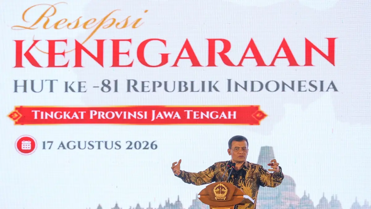 Ahmad Luthfi saat menghadiri Resepsi Kenegaraan HUT ke-81 Republik Indonesia tingkat provinsi di halaman Kantor Gubernur Jawa Tengah, Senin (17/8/2026).