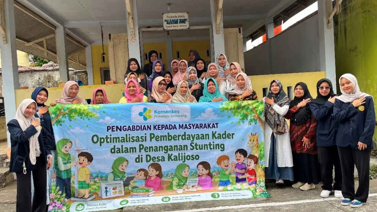 Tim pengabdian kepada masyarakat Prodi Kebidanan Poltekkes Kemenkes Semarang mengadakan edukasi dan sosialisasi “Optimalisasi Peran Kader dalam Penanganan Stunting” di Desa Kalijoso, Kecamatan Secang, Kabupaten Magelang, Jumat (31/7/2026). (Dok Tim PKM Untidar)