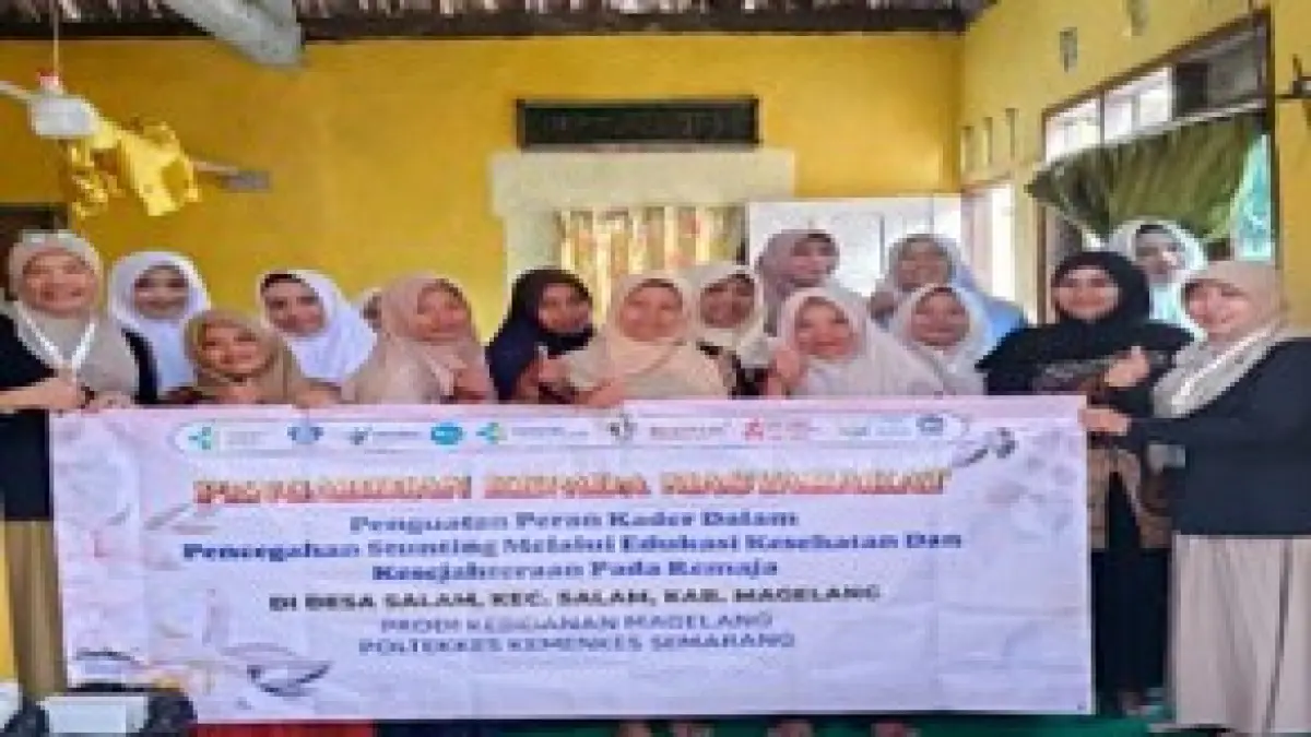 Tim pengabdian kepada masyakat Prodi Kebidanan Magelang Poltekkes Kemenkes Semarang mengadakan edukasi pencegahan stunting&nbsp; pada Remaja di Desa Salam, Kecamatan Salam, Kabupaten Magelang. (Dok Tim PKM Kebidanan)