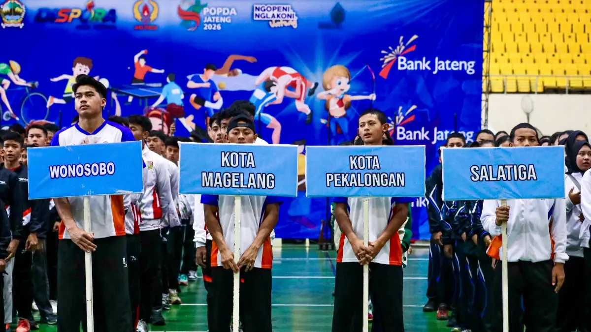 Peserta Popda Jateng 2026 ketika mengikuti upacara pembukaan di GOR Jatidiri, Kota Semarang, Selasa (1/9/2026). (Istimewa)