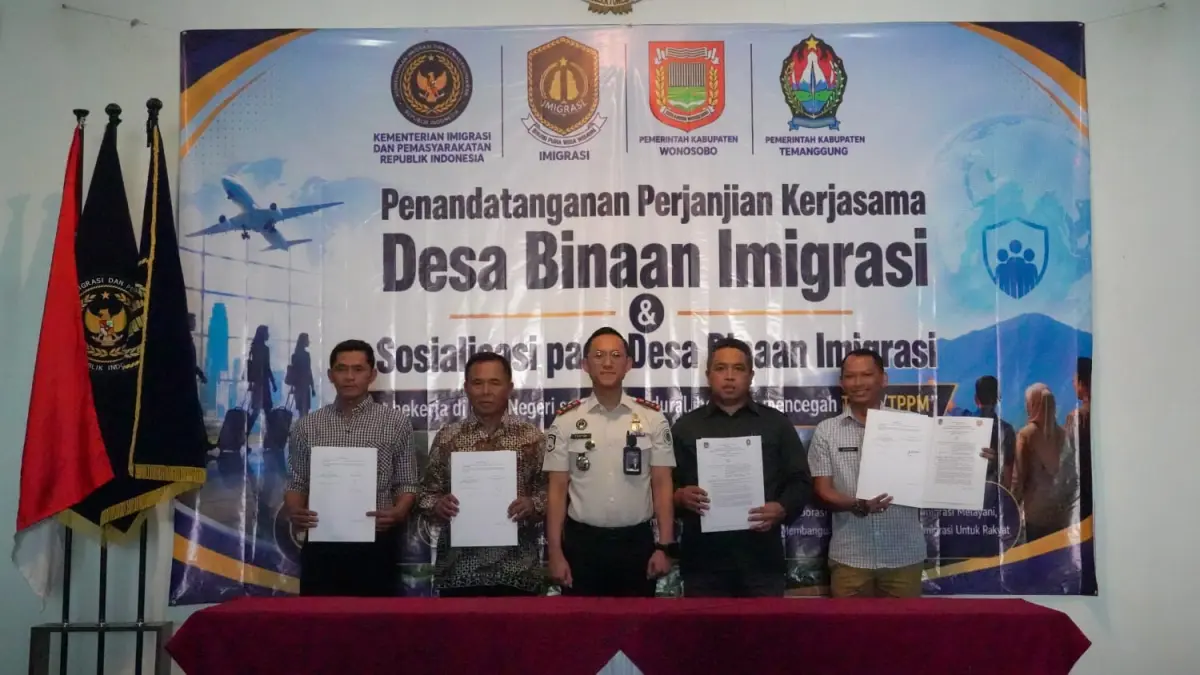 Penandatanganan kerja sama Kantor Imigrasi Kelas II Non TPI Wonosobo dengan empat desa binaan, Kamis (3/9/2026).&nbsp;(Istimewa)