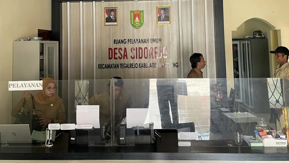 Kantor Desa Sidorejo, Kecamatan Tegalrejo, Kabupaten Magelang yang menerima banyak komplain perubahan desil dari warga.(MARDIANA PUTRI KURNIAWAN/JAWA POS RADAR MAGELANG)
