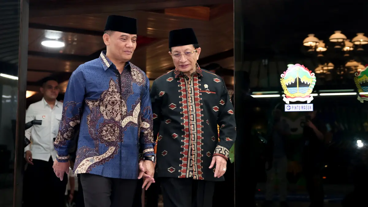 Gubernur Ahmad Luthfi bersama Menteri Agama Nasaruddin Umar pada Malam Ta’aruf MTQ Nasional XXXI tahun&nbsp; 2026 di halaman Kantor Gubernur Jateng pada Jumat (11/9/2026). (ISTIMEWA)