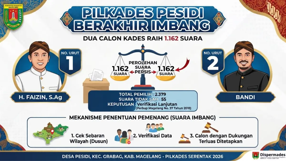 Pilkades Pesidi Grabag Magelang Berakhir Imbang, Dua Calon Kades Raih 1.162 Suara