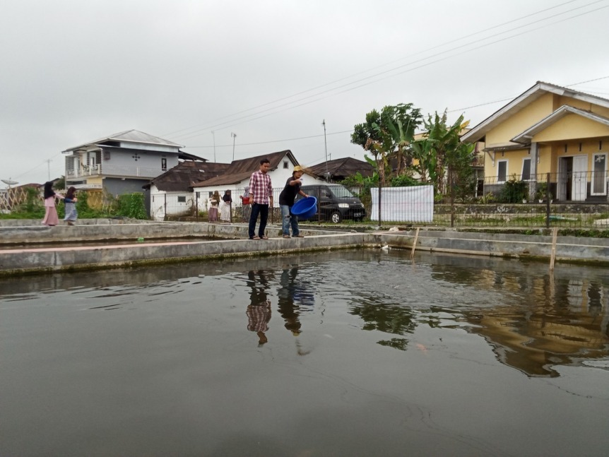 Kolam ikan yang dikelola BUMDes Mina Kusuma Jaya Desa Ngadikusuman, Kertek, Kabupaten Wonosobo memiliki potensi perikanan yang bagus. (Sigit Rahmanto/Radar Magelang)