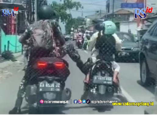 Tangkapan video warga, yang merekam aksi arogan oknum TNI yang menendang seorang ibu yang memboncengkan anaknya. (Ist)