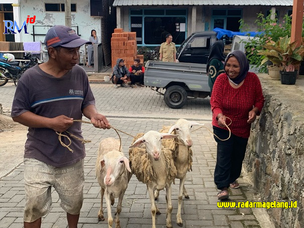 Warga Desa Sunggingsari, Kecamatan Parakan, Kabupaten Temanggung saat menerima bantuan kambing dari Baznas Temanggung Selasa (23/5). (ADDIN ALFATH/ JAWA POS RADAR MAGELANG)