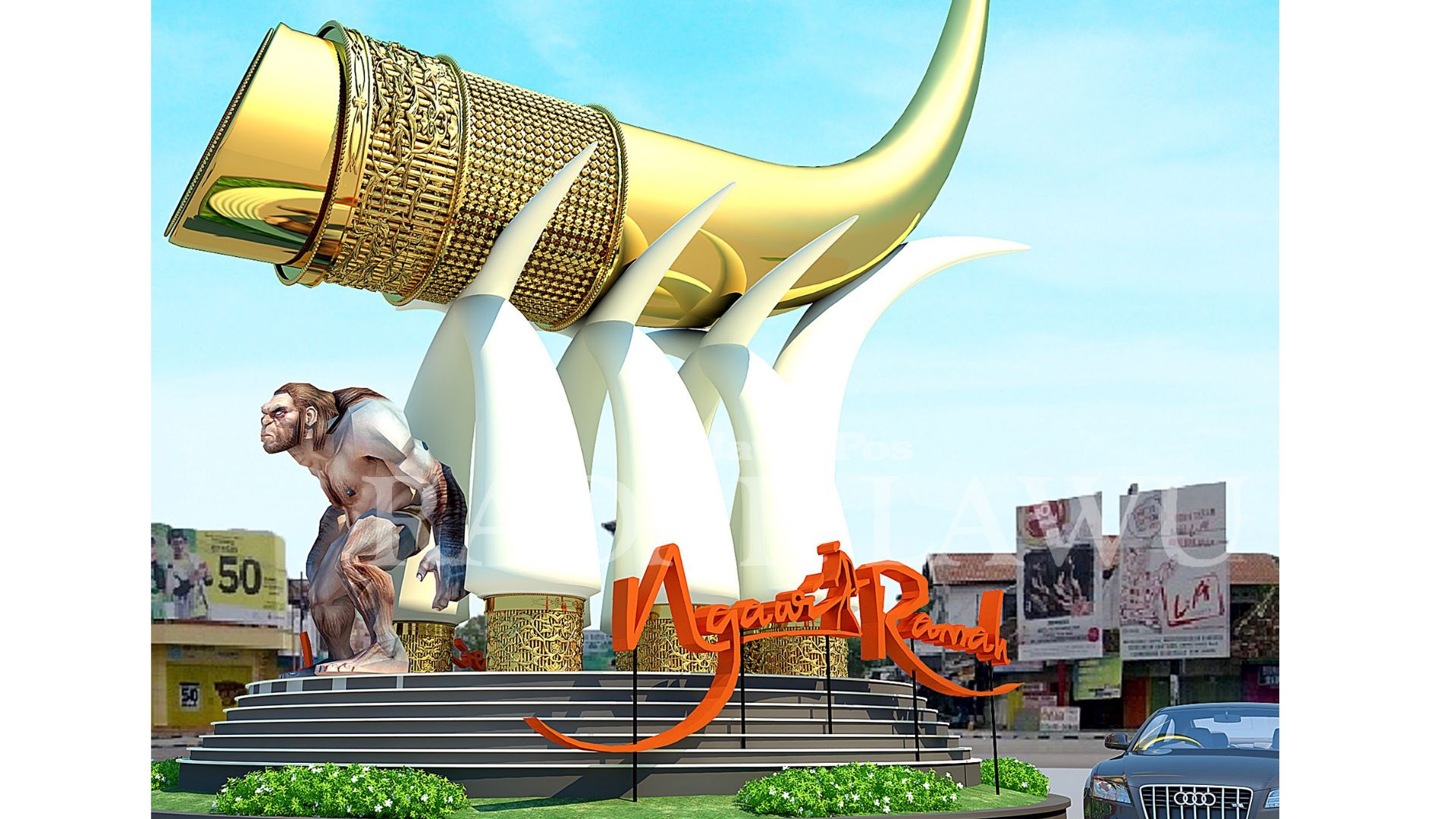 BERUBAH: Desain awal Tugu Kartonyono hasil sayembara. (RADAR MADIUN)