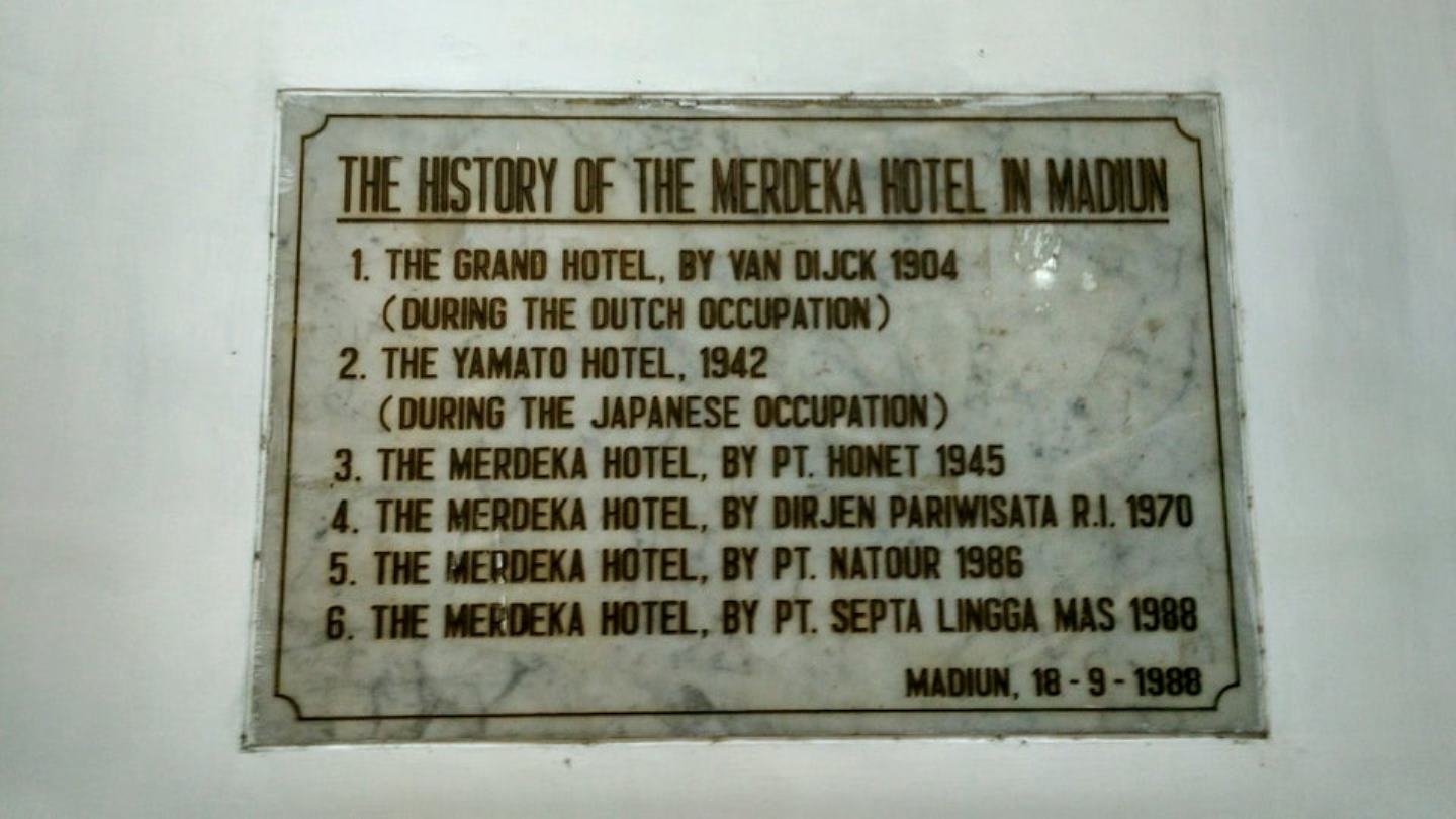 HISTORIOGRAFI: Hotel Merdeka, Kota Madiun memiliki sejarah panjang sejak masa pemerintah kolonial Belanda. (ISTIMEWA)