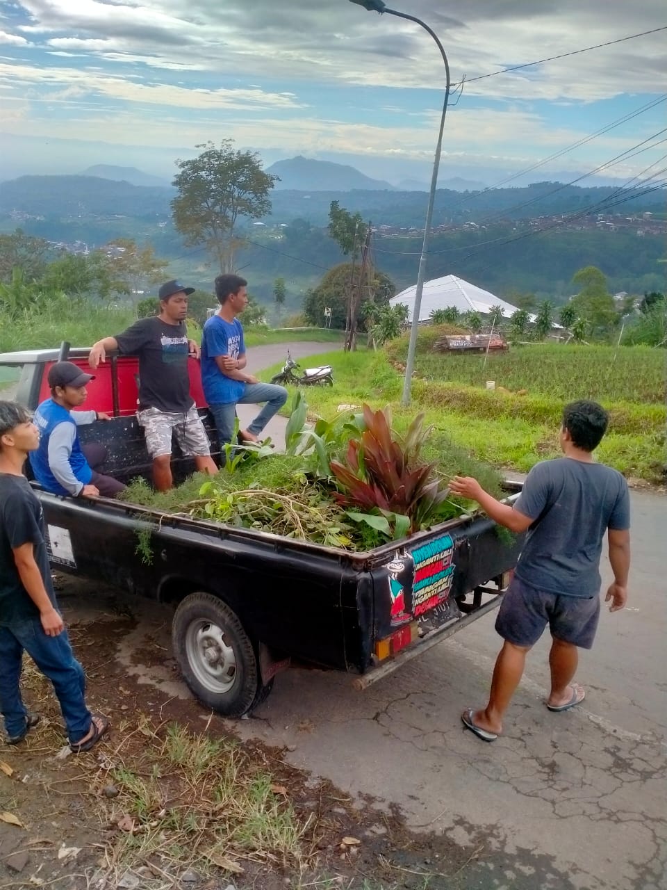 GOTONG ROYONG: Sejumlah warga Desa Bulugunung, Plaosan, Magetan, saat mencari tumbuhan pelengkap ayoman pernikahan. (DENI KURNIAWAN/RADAR LAWU)