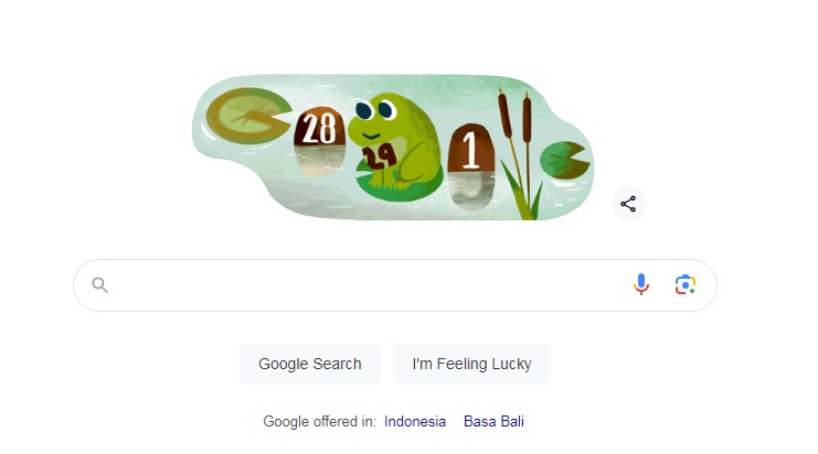 Google Doodle menampilkan animasi katak melompat untuk merayakan hari kabisat, 29 Februari 2024.