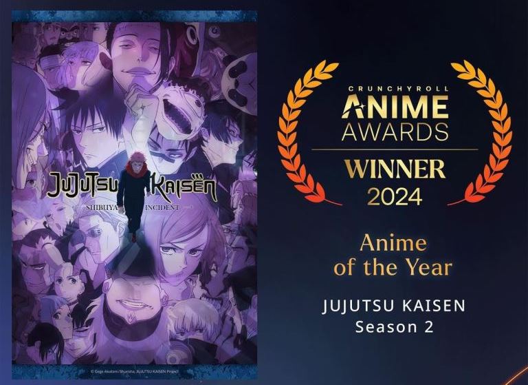 BERGENGSI: Anime Jujutsu Kaisen Season 2 borong 8 penghargaan&nbsp;Crunchyroll Anime Awards 2024, peraih Winner of The Years 2024 kalahkan One Piece. (Ig&nbsp;@crunchyroll)&nbsp;