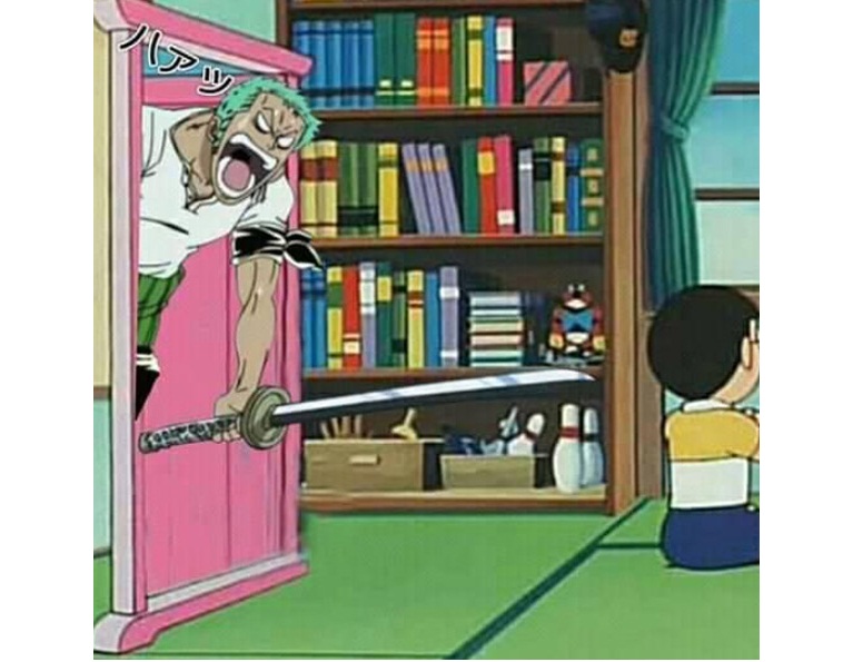 Meme Zoro tersesat di dunia Doraemon. (sayapusing.com)