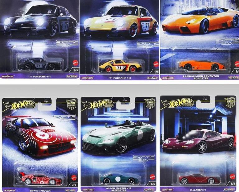 Lima mobil dalam seri Hot Wheels Car Culture Exotic Envy 2024 yang akan rilis dalam waktu dekat.&nbsp;(Ig @vinnysdiecast)