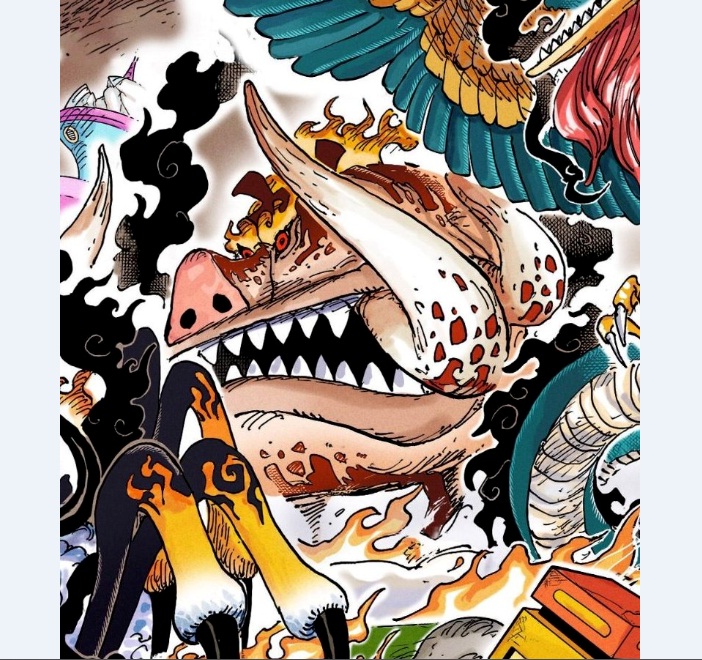 Wujud yokai Houki Saint Topman Warcury dalam cerita One Piece 1110. (Twitter @pewpiece)