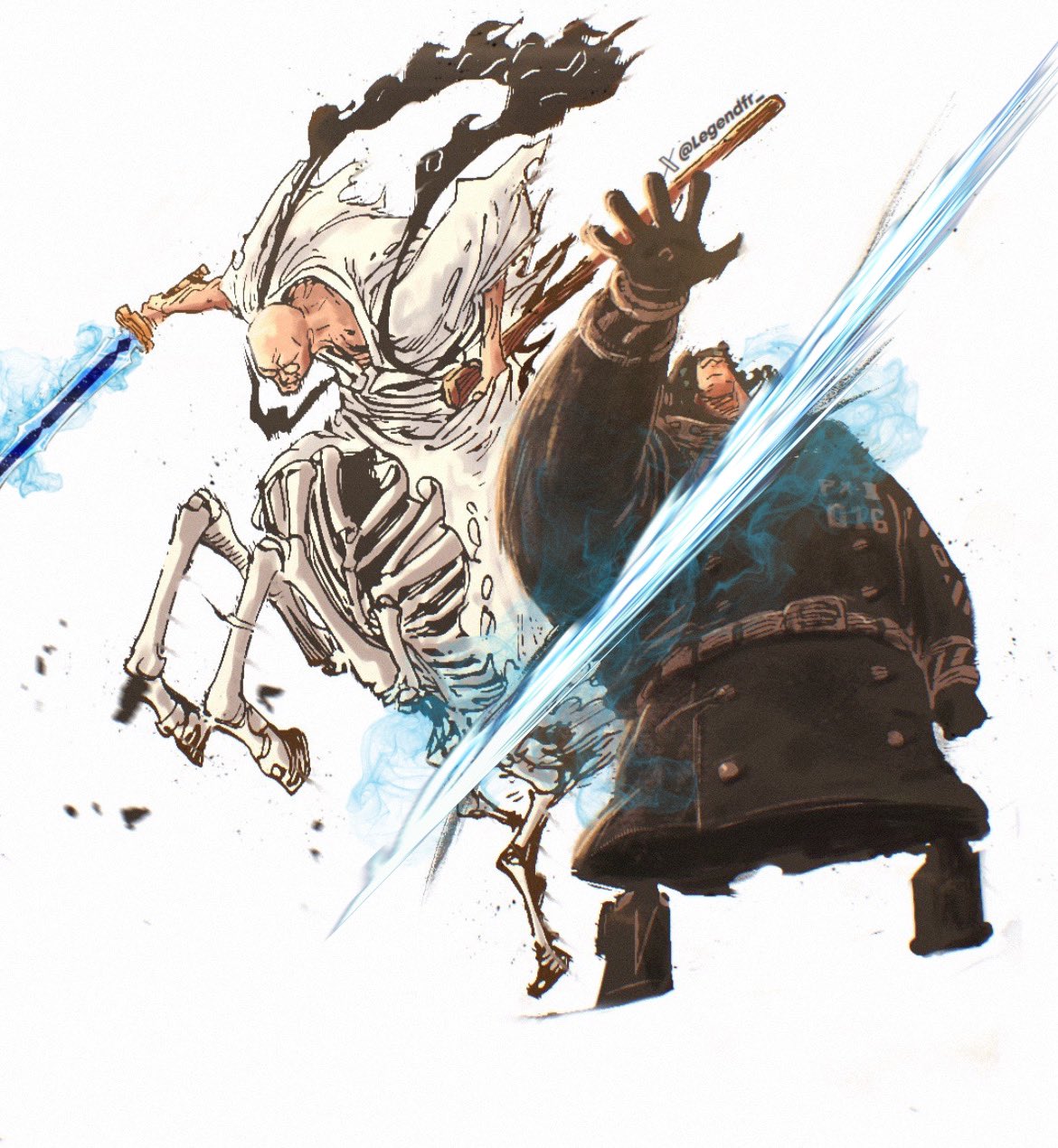 Aksi Bakotsu V. Nusjuro menebas Pacifista di cerita One Piece 1110. (Twitter @legendfr_)