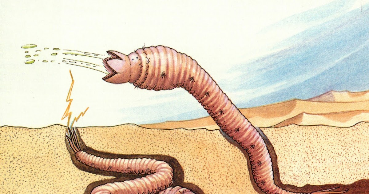Ilustrasi Mongolian Death Worm memuntahkan cairan racun dan aliran listrik (Philippa Foster)
