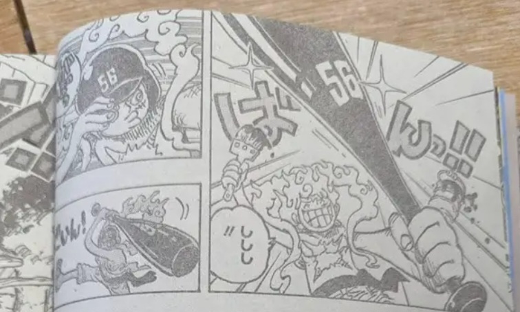 Luffy menciptakan sebuah tongkat baseball untuk mengembalikan serangan Gyuki Saturn di cerita One Piece 1111.