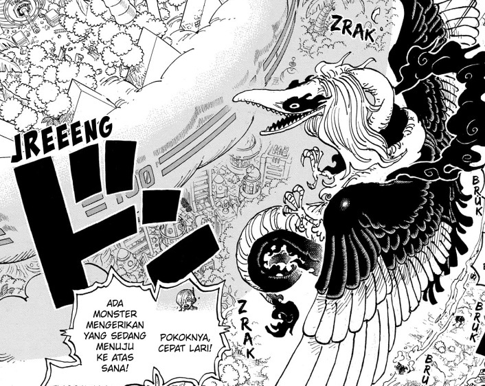 Gorosei Mars dengan kekuatan yokai Itsumade menembus Labofase di cerita One Piece 1111. (Mangaplus Shueisha)