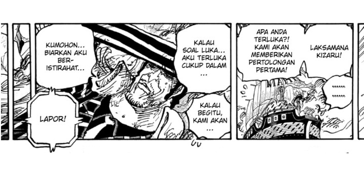 Pengakuan Kizaru yang terluka cukup dalam. (Mangaplus Shueisha)