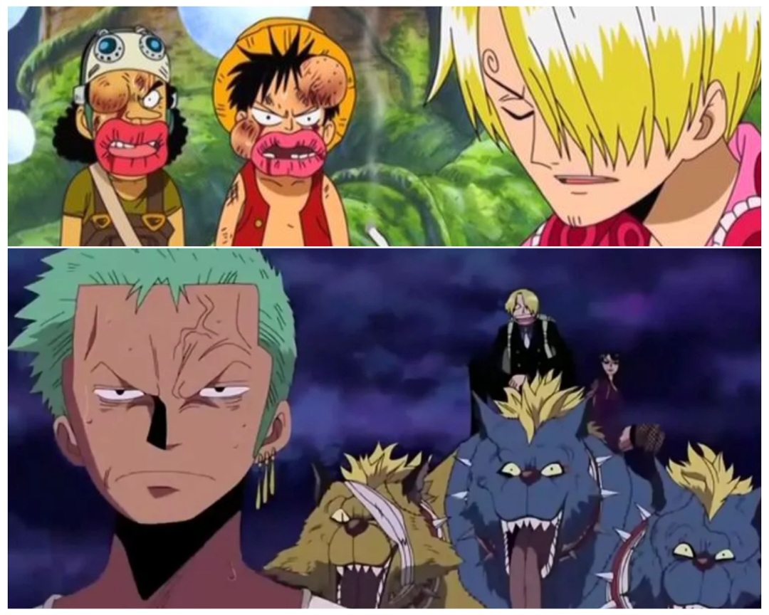 Momen lucu kelompok Topi Jerami di Arc Skypiea dan Thriller Bark. (Toei Animation)